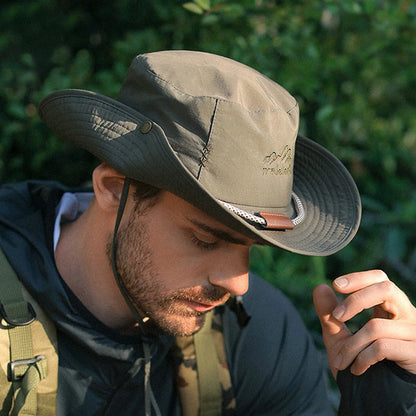 Men Waterproof Leather Chain Bucket Hat