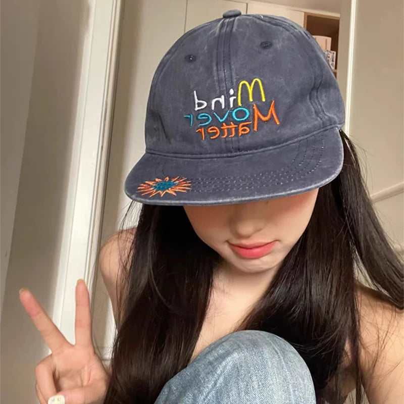 Retro Colored Letter Embroidery Hip Hop Snapback Cap