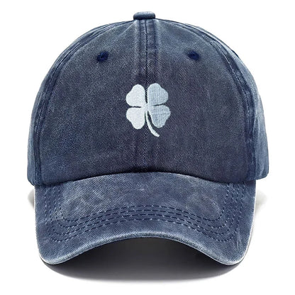 Lucky Clover Embroidery Vintage Washed Cotton Baseball Cap