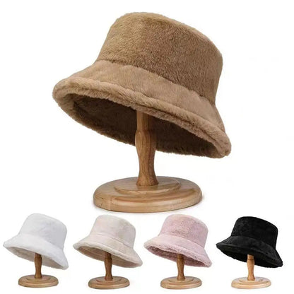 Plush Winter Wide Brim Bucket Hat