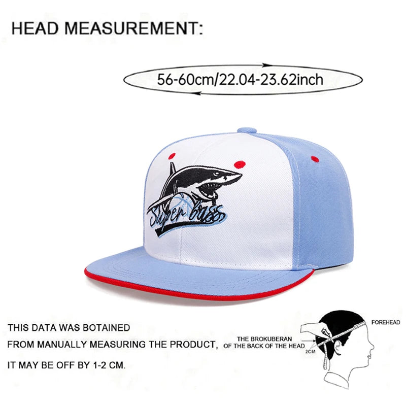 Creative Shark Embroidered Streetwear Flat Brim Snapback Cap