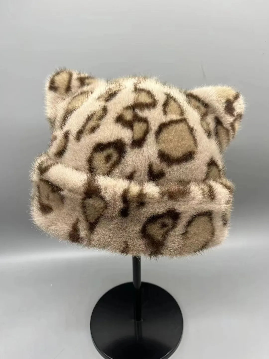 Korean Leopard Plush Fur Bucket Hat