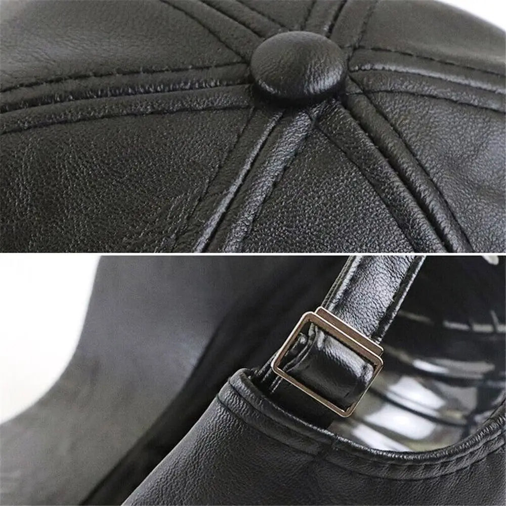 Men Adjustable Leather Winter Baseball Cap