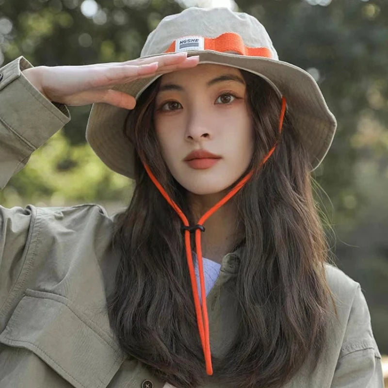 Japanese Color Block Wide Brim Bucket Hat