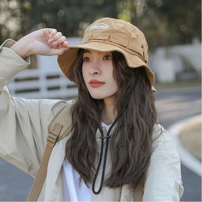Fashion Mountain Embroidery Sun Protection Bucket Hat