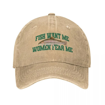 Fear Me Fish Denim Baseball Cap