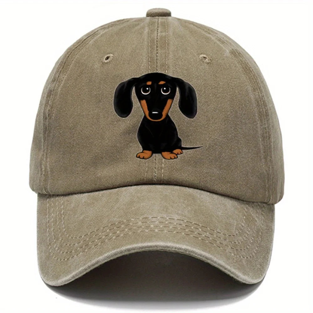 Dachshund Print Retro Washed Baseball Cap