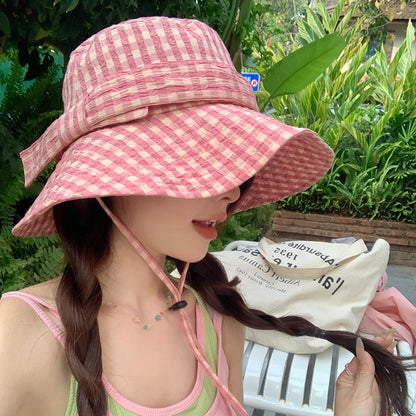 Women's Vintage Pink Plaid Bucket Hat