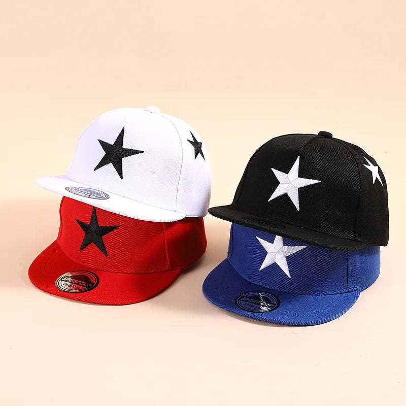 Kids Star Embroidered Snapback Cap Hip-Hop Street Casual