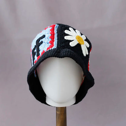 Colorful Gradient Flower Knitted Wool Bucket Hat
