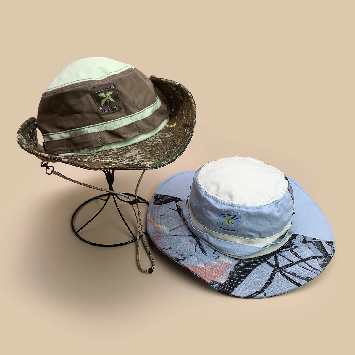 Retro Patch Color Block Bucket Hat