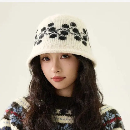 Jacquard Knit Winter Face Cover Bucket Hat