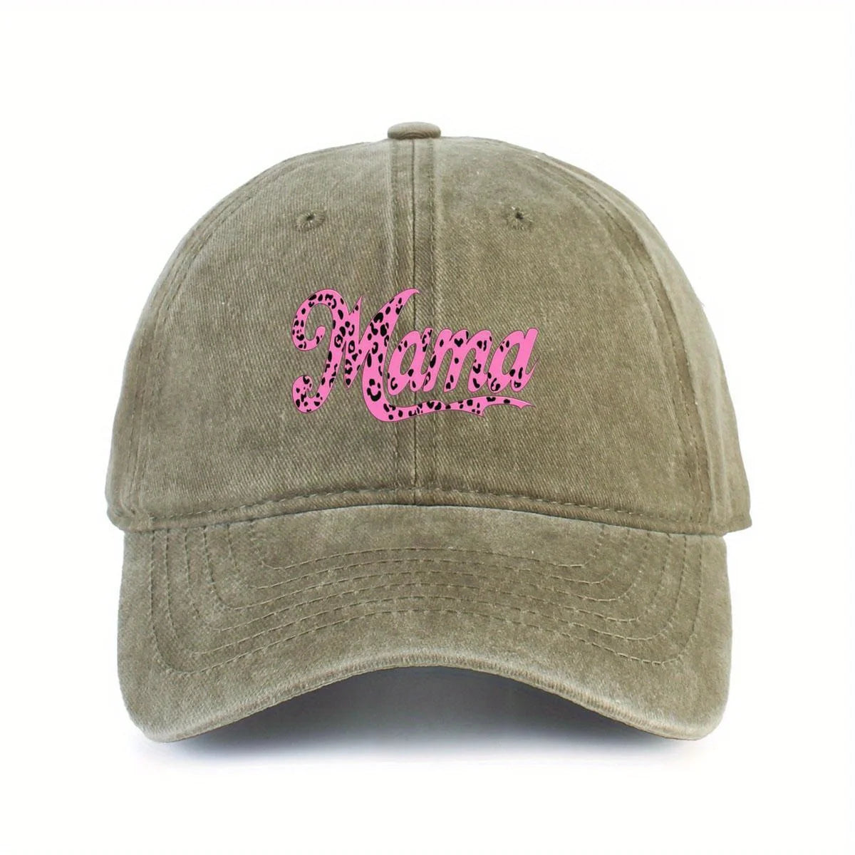 Leopard Print Mama Distressed Cotton Baseball Cap