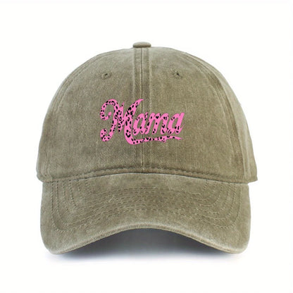 Leopard Print Mama Distressed Cotton Baseball Cap