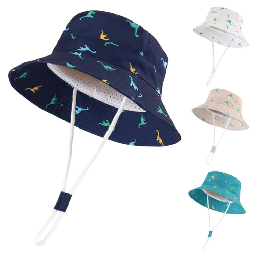 Kids Dinosaur Wide Brim Cotton Sun Bucket Hat