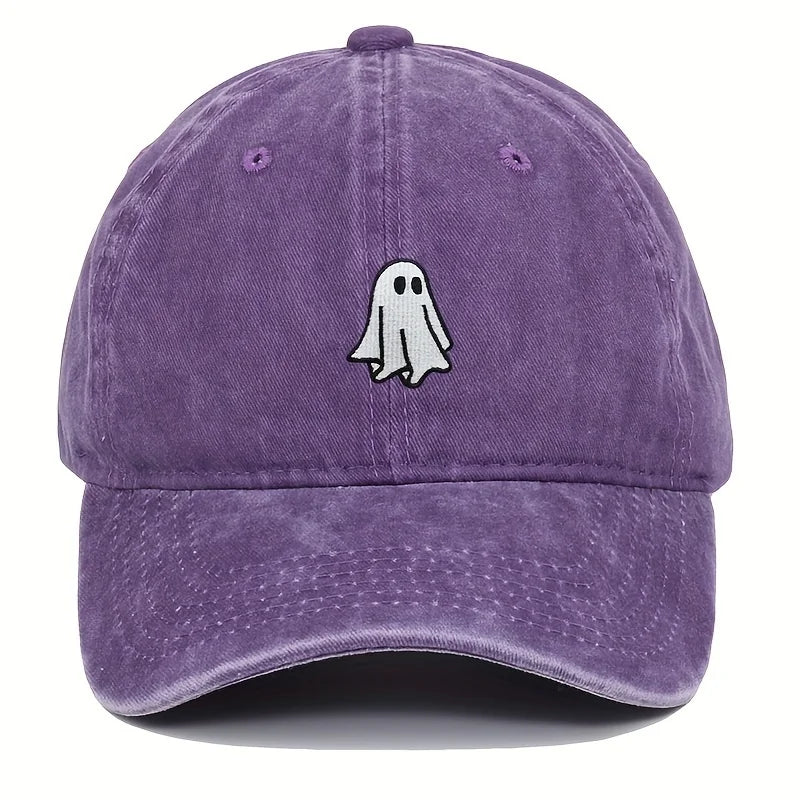 Ghost Pattern Embroidered Brim Halloween Cap