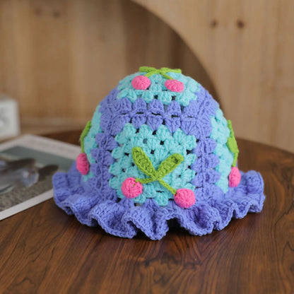 3D Cherry Crochet Ruffle Bucket Hat