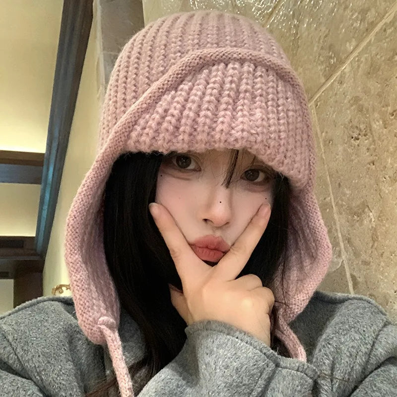 Knitted Wool Ear Protection Winter Bucket Hat