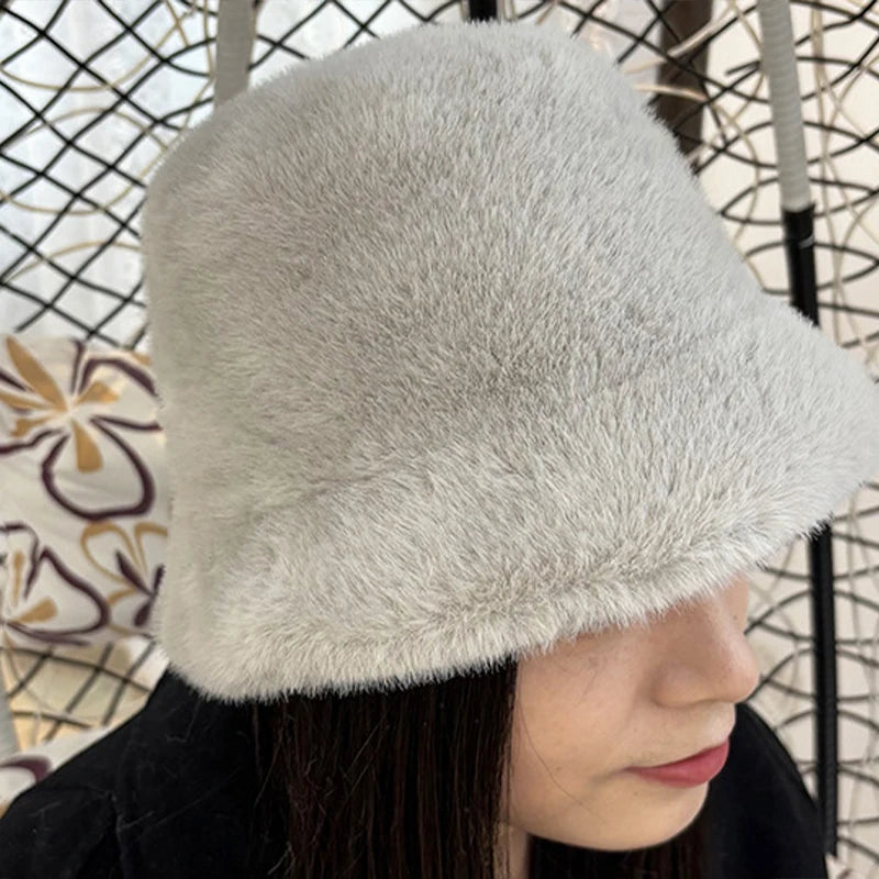 Leopard Faux Fur Plush Winter Bucket Hat