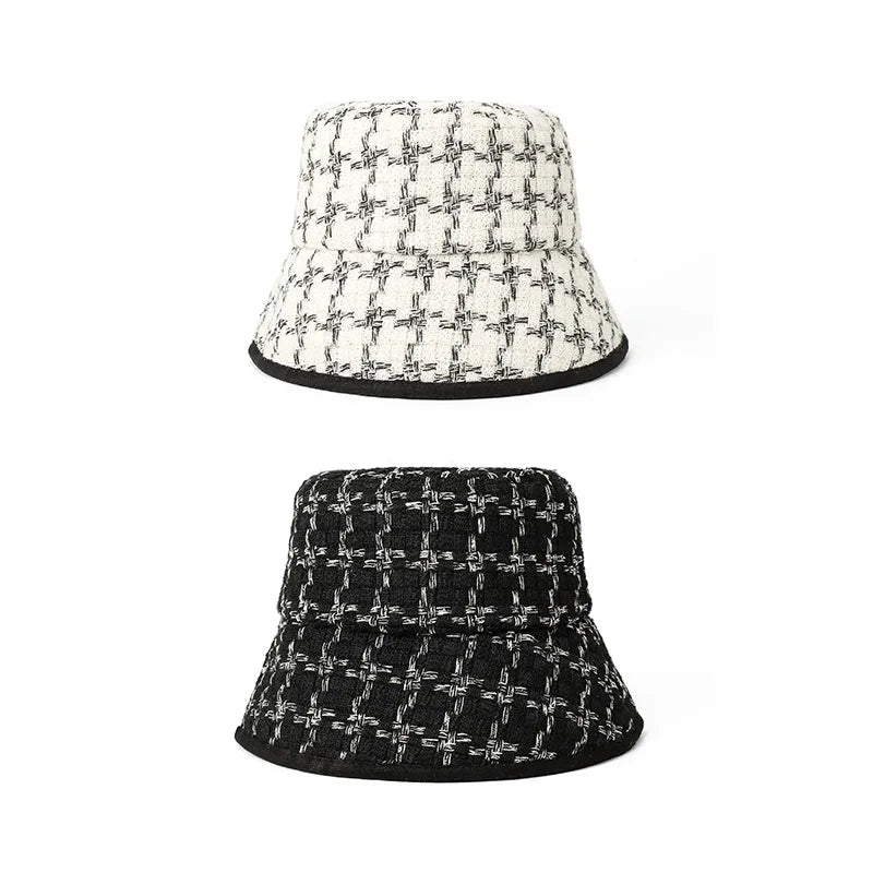 Plaid Fashion Flat Top Winter Bucket Hat