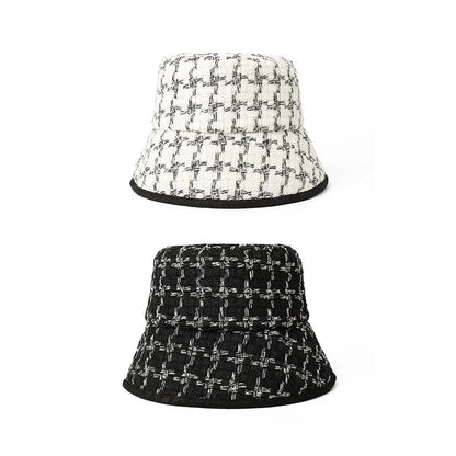 Plaid Fashion Flat Top Winter Bucket Hat