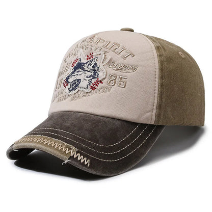 Vintage Wolf Embroidery Washed Baseball Cap