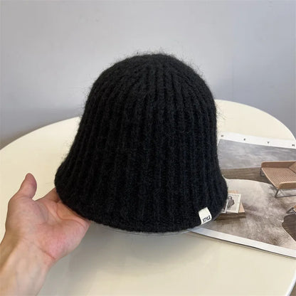 Korean Pit Striped Knitted Winter Bucket Hat
