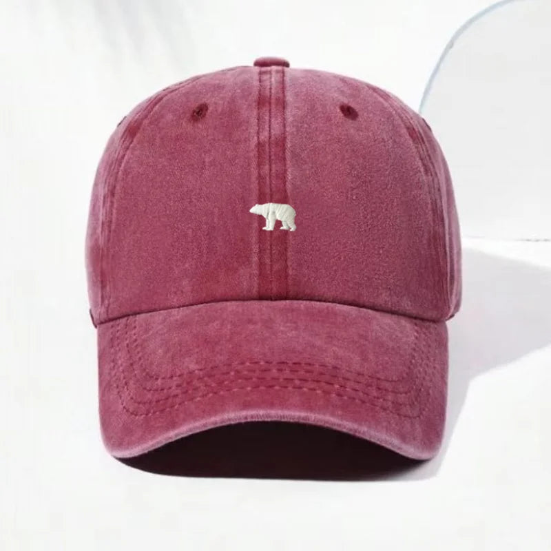Polar Bear Embroidery Vintage Washed Cotton Baseball Cap