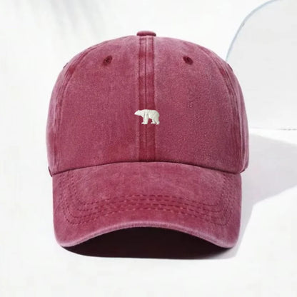 Polar Bear Embroidery Vintage Washed Cotton Baseball Cap