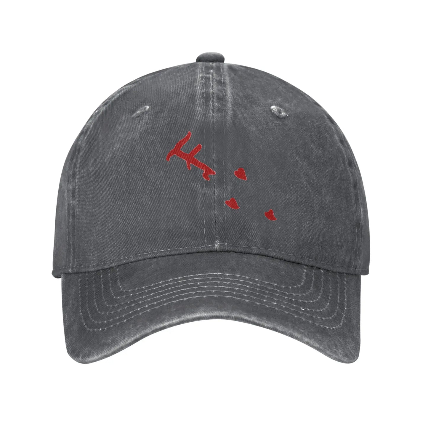Red Loveheart Washed Denim Trucker Baseball Cap