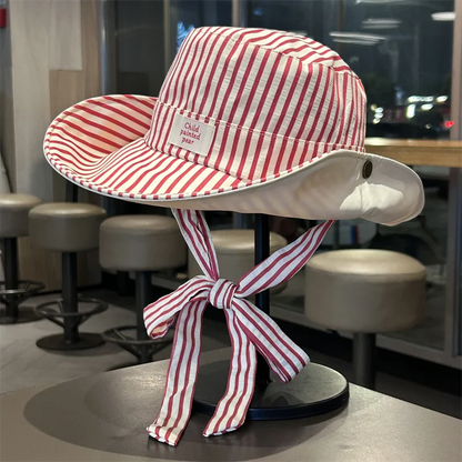 Reversible Striped Large Brim Bucket Hat