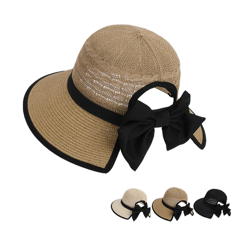 Bow-Tied Ponytail Straw Hat
