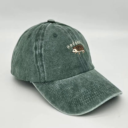 Mini Hedgehog Embroidery Vintage Cotton Baseball Cap