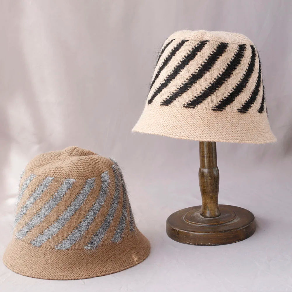 Women's Striped Wool Knitted Bucket Hat
