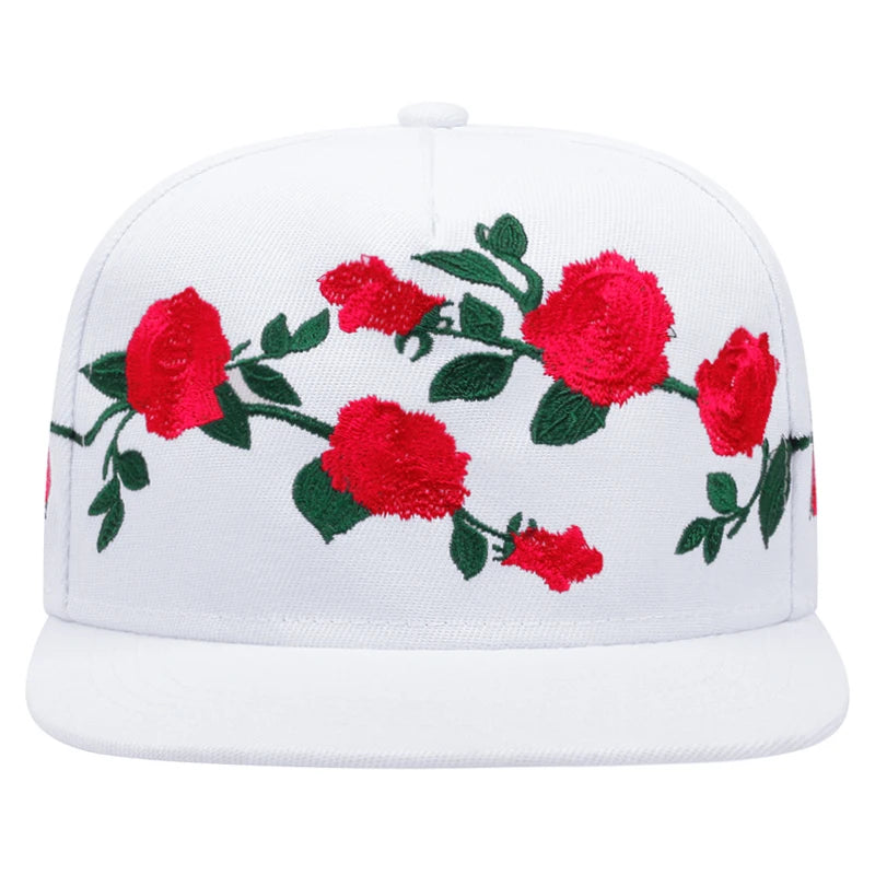 Rose Embroidered Flat Edge Baseball Cap