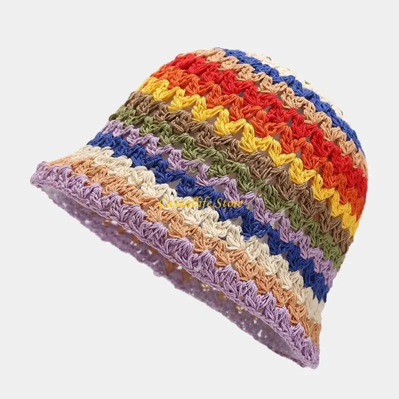 Summer Rainbow Color Crochet Sunshade Bucket Hat