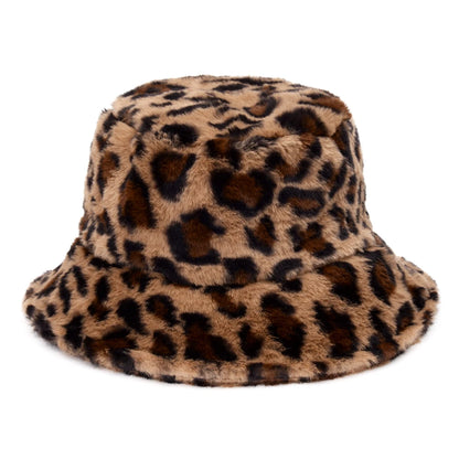 Retro Leopard Faux Fur Fluffy Bucket Hat