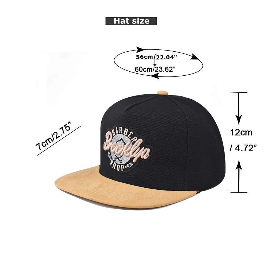 Brooklyn Embroidery Pattern Flat Bill Snapback Cap