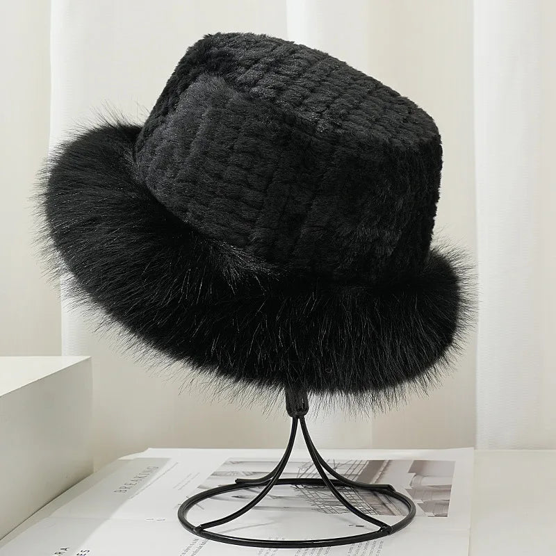 Fluffy Mongolian Fur Winter Bucket Hat
