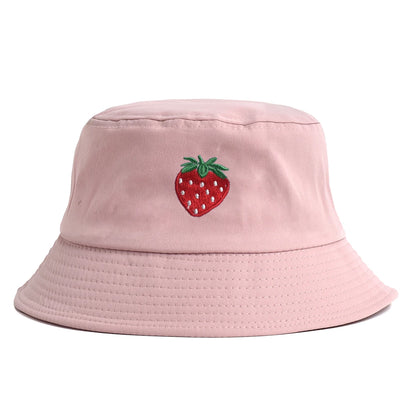 Korean Style Embroidered Strawberry Fisherman Hat