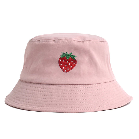 Korean Style Embroidered Strawberry Fisherman Hat