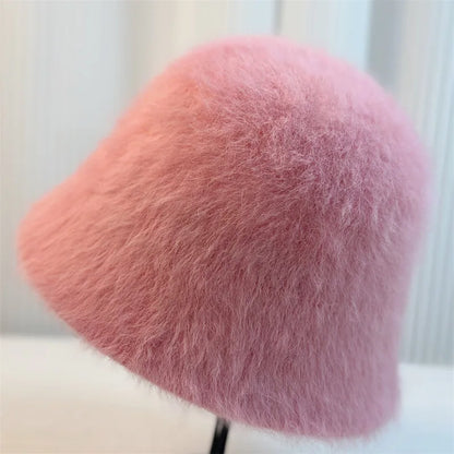 Rabbit Fur Knitted Winter Bucket Hat