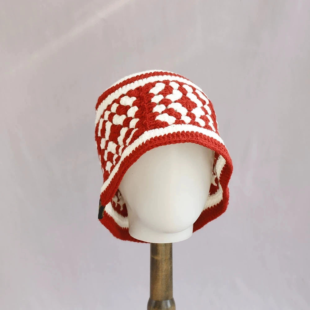 Ethnic Crochet Hollow Two Tone Bucket Hat