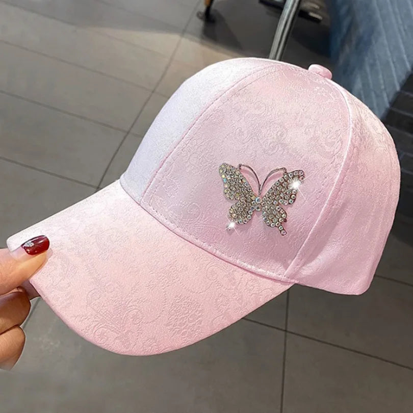 Rhinestone Butterfly Lace Pattern Summer Baseball Cap