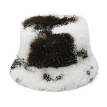 Cow Pattern Plush Fisherman Hat