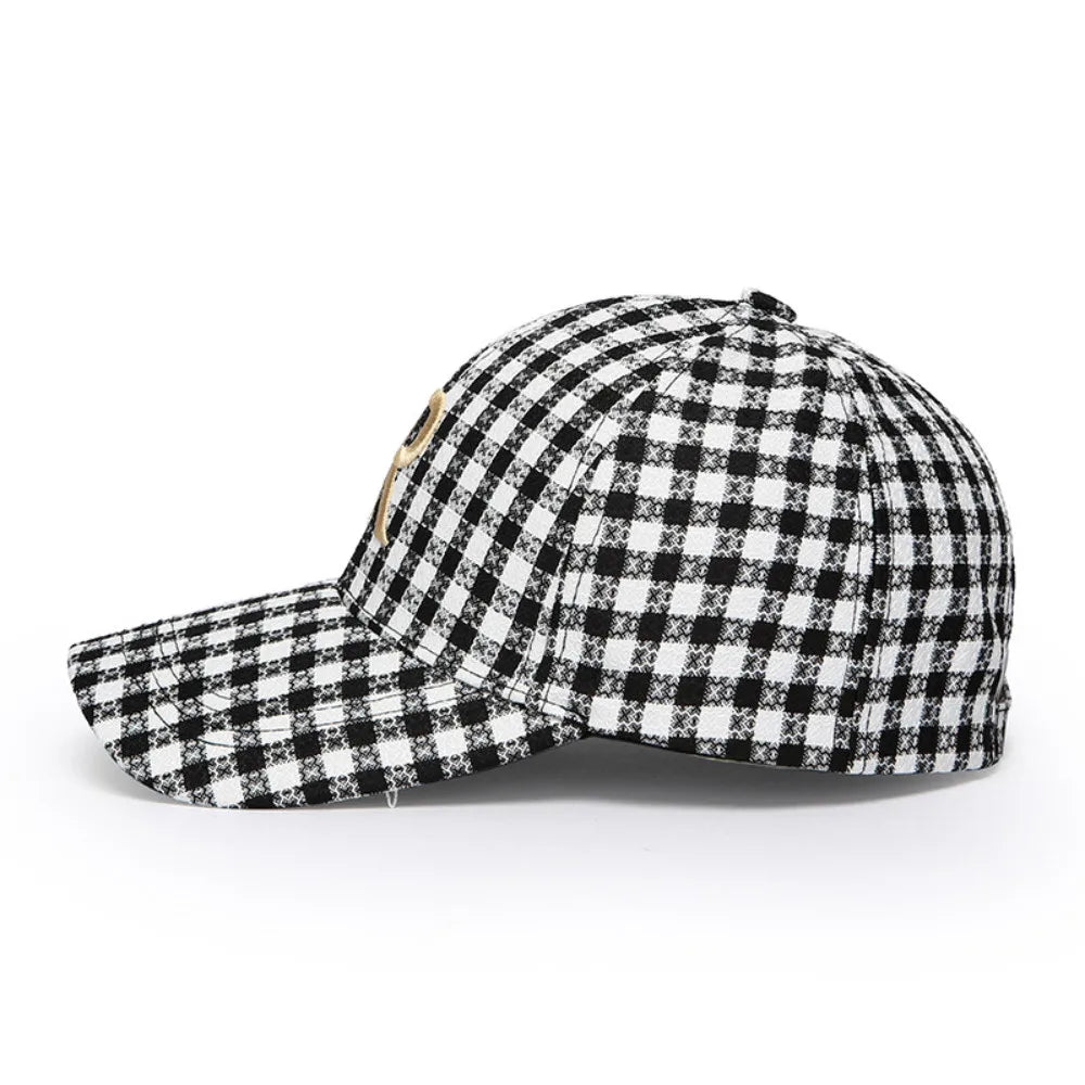 Cotton Stripe Check Baseball Cap