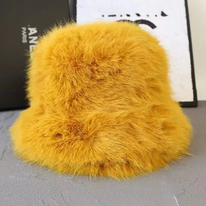 Fluffy Faux Fox Fur Winter Bucket Hat