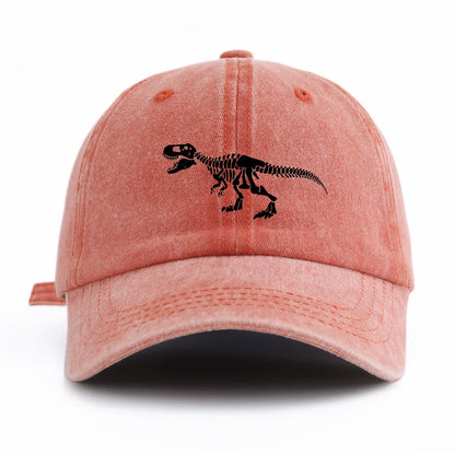 Black T Rex Print Washed Baseball Cap