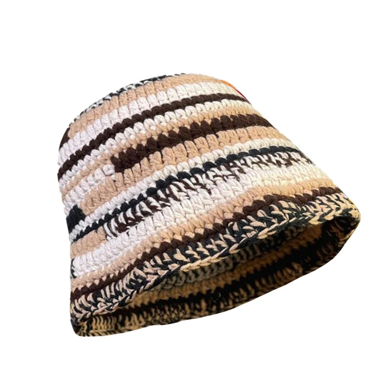 Striped Handmade Knitted Winter Bucket Hat
