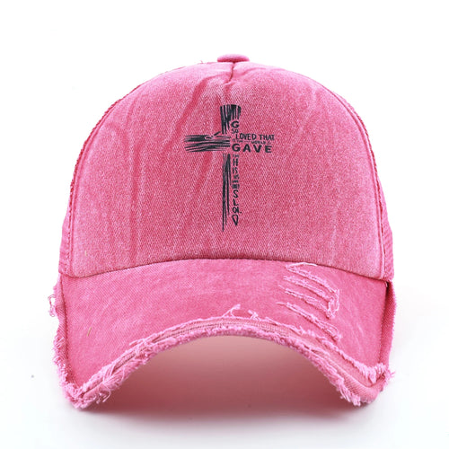 Washed Denim Pink Cross Snapback Baseball Cap
